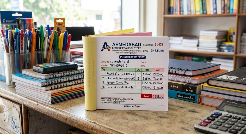Double Color - Mithai Shop Invoice Bill Book A8 3 Pages NCR Ahmedabad
