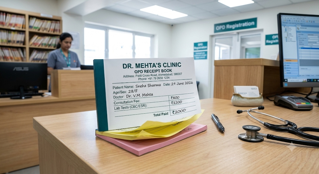 Single Color - Medical Clinic OPD Receipt Bill Book A8 3 Pages NCR